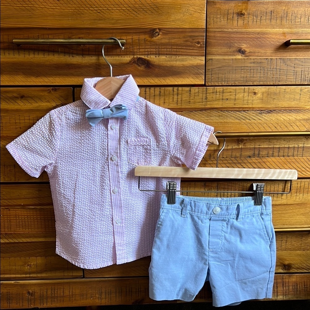 Edgehill Collection Boys Pink Stripe shirt Blue shorts Easter Spring Kids